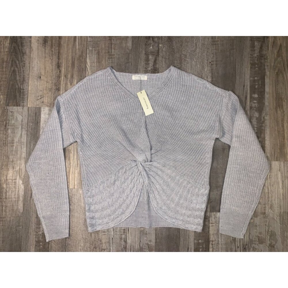 Knit Cardigan Sweater With Twist Front Design In Light Gray